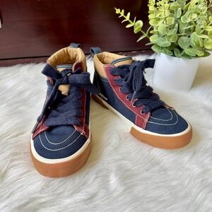 Old Navy Kids Colorblock Canvas High-Top Sneakers Navy‎ Burgundy Tan Size 4